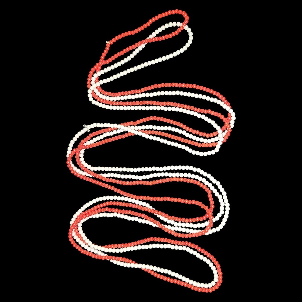 2 Vintage Red White Plastic Bead Necklaces Extra Long 54" Layered Retro Mod